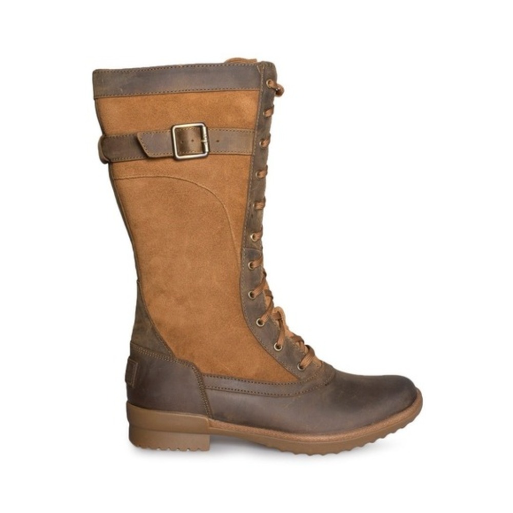 UGG Brystl Womens 8 Boots Brown Tall Lace Up‎ Leather Suede Waterproof Sheepskin